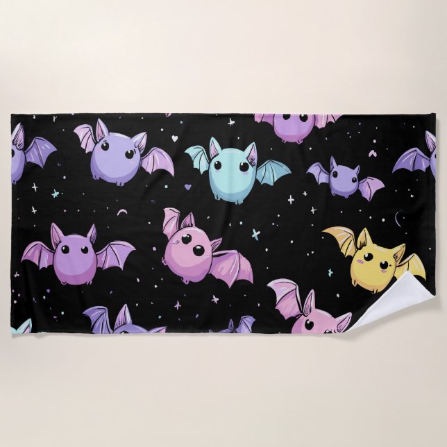 Kawaii Bats – Cute Gothic Pattern Beach Towel (Front)