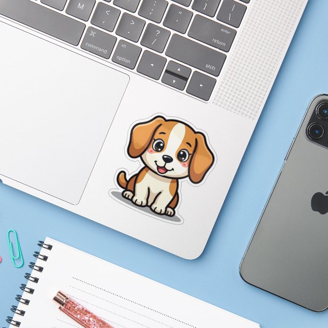 Kawaii Beagle Puppy – Sleepy Pose (Laptop w/ iPhone)