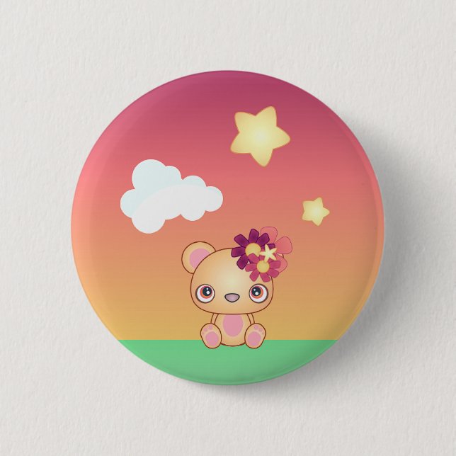 Kawaii Bear 6 Cm Round Badge (Front)