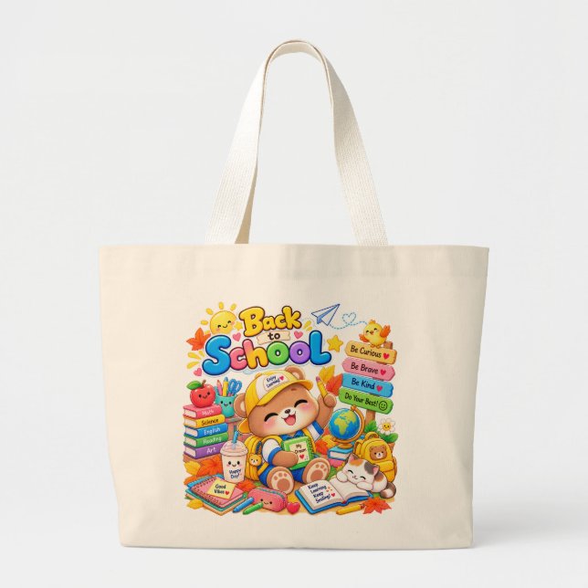 Kawaii Bear Back to School Study Tote Bag (Front)