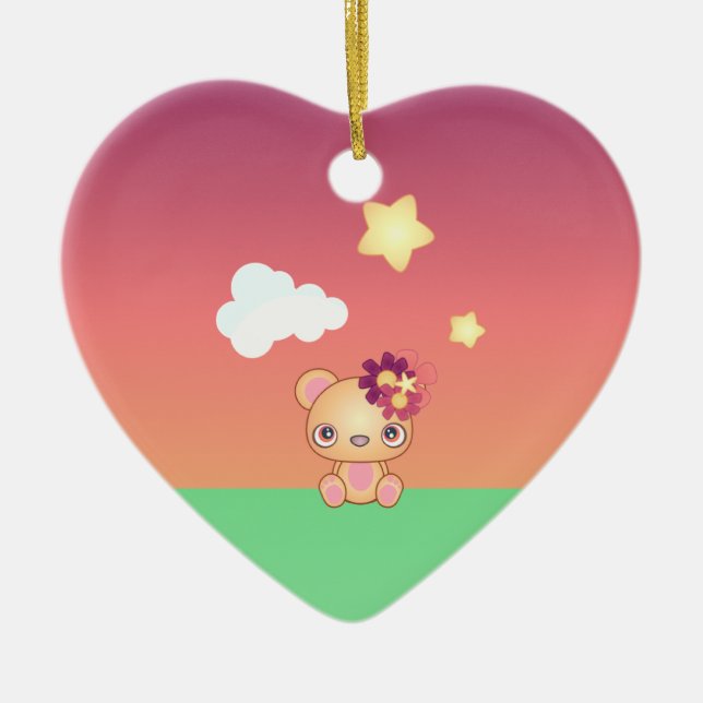 Kawaii Bear Ceramic Tree Decoration (Front)
