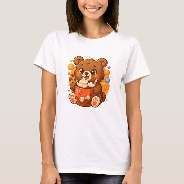 Kawaii Bear Cub Hot Cocoa – Cute Cozy Chocolate T-Shirt (Front)