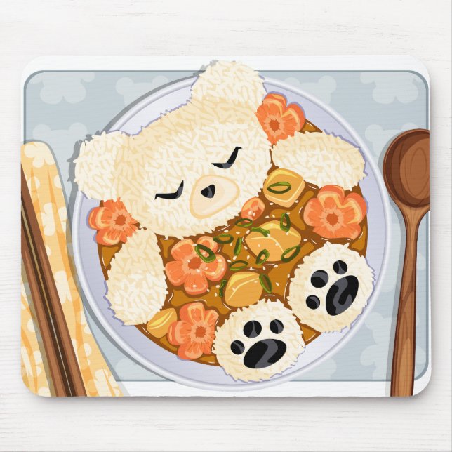 Kawaii Bear Curry Rice Bowl - Anime Cute Food Art Mouse Pad (Front)