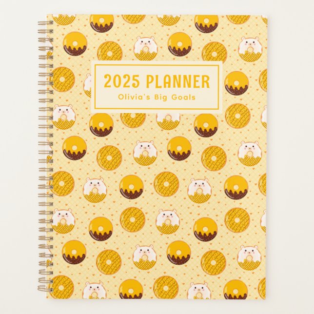 Kawaii Bear Doughnut Pattern Personalised Planner (Front)