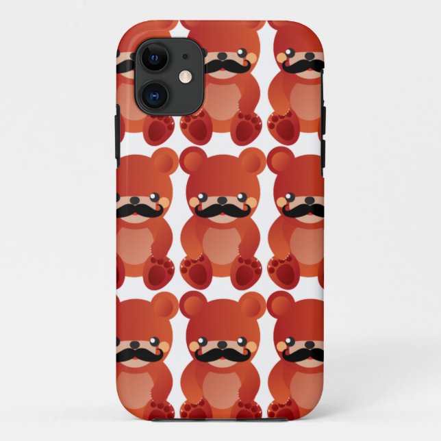 Kawaii Bear with Moustache Humour iPhone Case (Back)