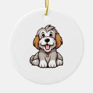 Kawaii Bearded Collie Puppy Ceramic Ornament