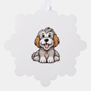 Kawaii Bearded Collie Puppy Tree Decoration Card