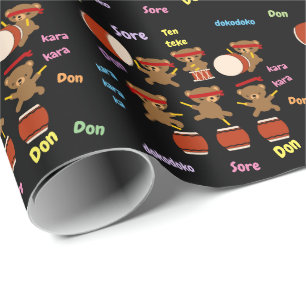 Kawaii Bears Playing Taiko Gift for Taiko Drummer Wrapping Paper