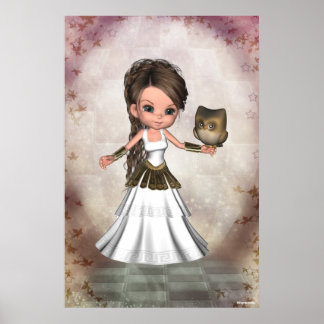 Kawaii Beautiful Athena Greek Goddess Print
