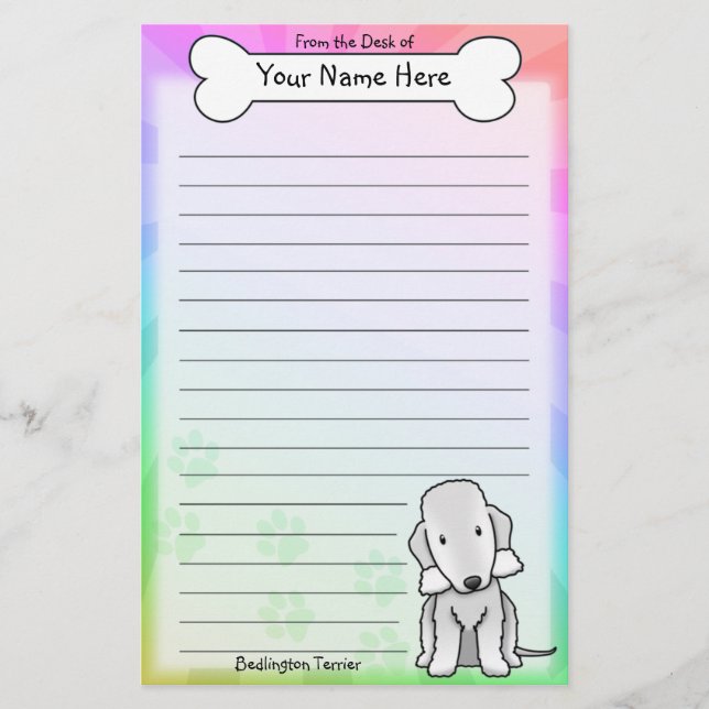 Kawaii Bedlington Terrier Stationery (Front)