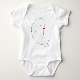 kawaii beluga whale with red bowtie baby bodysuit