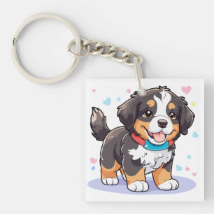 Kawaii Bernese Puppy, Cute Berner Pup Key Ring