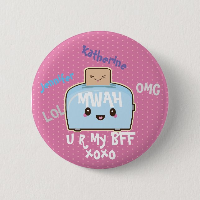 Kawaii BFF Personalised Friendship Button Cute (Front)