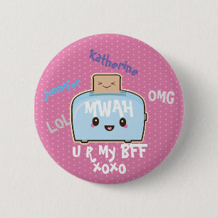 Kawaii BFF Personalised Friendship Button Cute