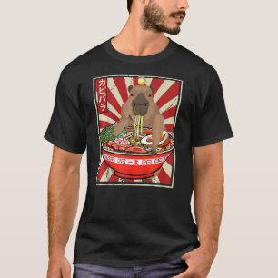 Kawaii bird Capybara Eating Ramen Noodles Anime Ja T-Shirt