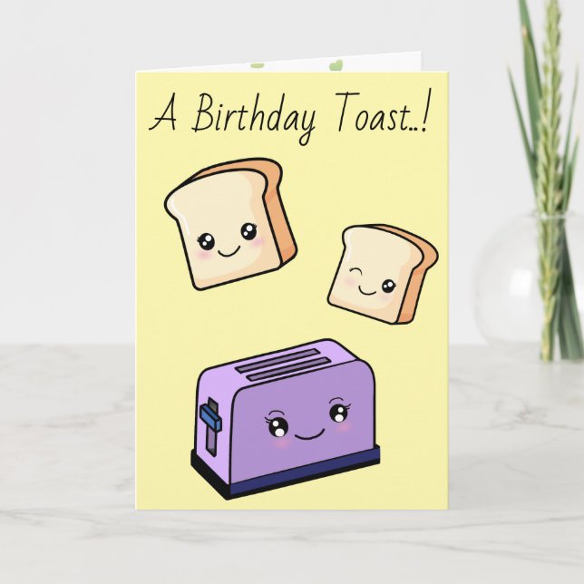 Kawaii Birthday Toast Cute Love Hearts Food Themed Card (Front)