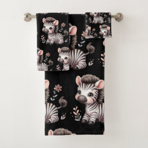 Kawaii Black and White Cartoon Zebra Cute Bath Towel Set