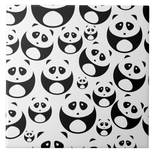 Kawaii Black and White Panda Pattern Ceramic Tile (Front)