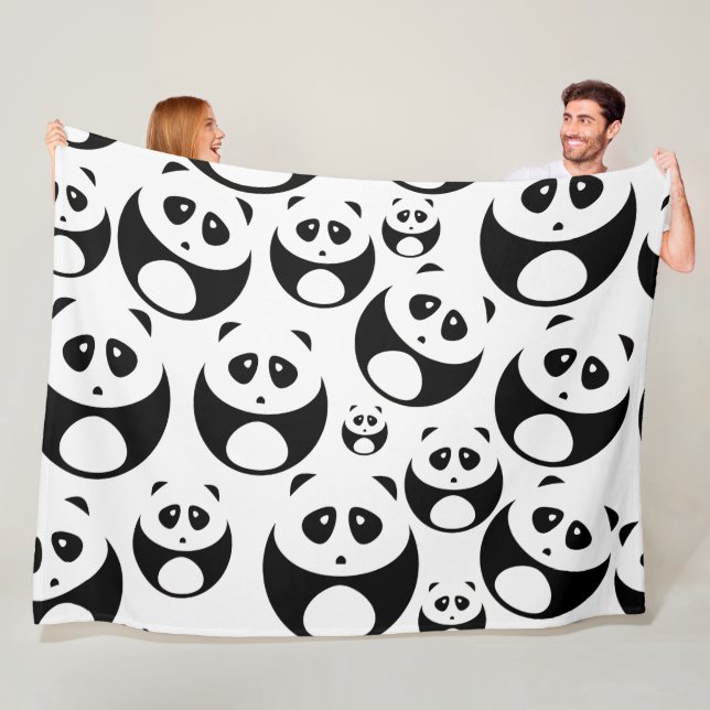 Kawaii Black and White Panda Pattern Fleece Blanket (In Situ)