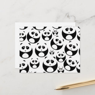 Kawaii Black and White Panda Pattern Postcard