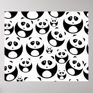 Kawaii Black and White Panda Pattern Poster