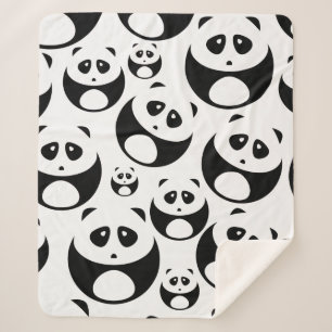 Kawaii Black and White Panda Pattern Sherpa Blanket