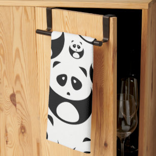 Kawaii Black and White Panda Pattern Tea Towel