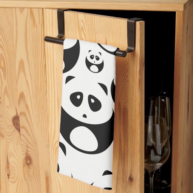 Kawaii Black and White Panda Pattern Tea Towel (Thirds Fold)