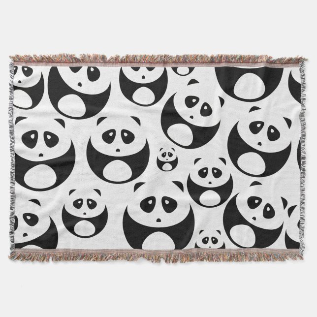 Kawaii Black and White Panda Pattern Throw Blanket (Front)