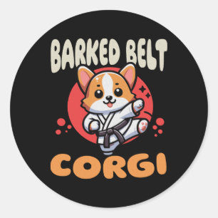 Kawaii Black Belt Corgi Dog Karate Kick Rked Belt Classic Round Sticker