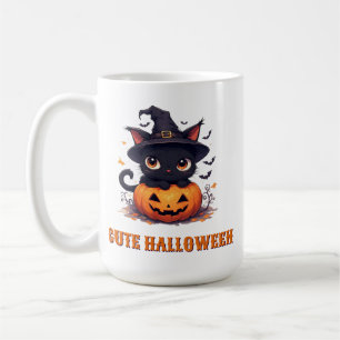 Kawaii Black Cat Holding Pumpkin Halloween 🎃 Coffee Mug