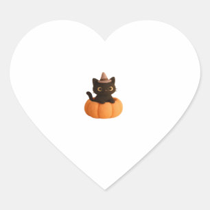 Kawaii Black Cat in Pumpkin  Cute Felt Halloween D Heart Sticker