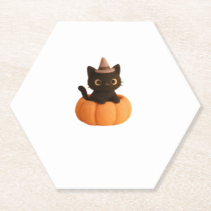 Kawaii Black Cat in Pumpkin Cute Felt Halloween D Paper Coaster