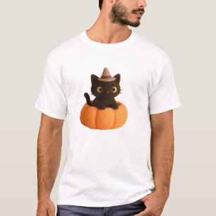 Kawaii Black Cat in Pumpkin  Cute Felt Halloween D T-Shirt