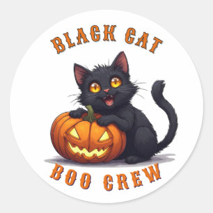 Kawaii Black Cat Sitting On Pumpkin Halloween 🎃 Classic Round Sticker