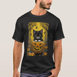 Kawaii Black Cat Witchy Pumpkin Retro Magical Moth T-Shirt