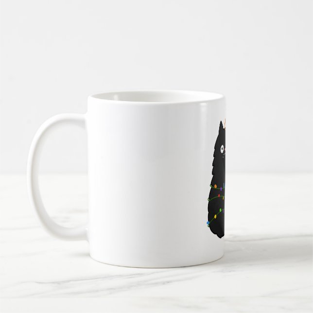 Kawaii Black Cat With Christmas Lights Coffee Mug (Left)