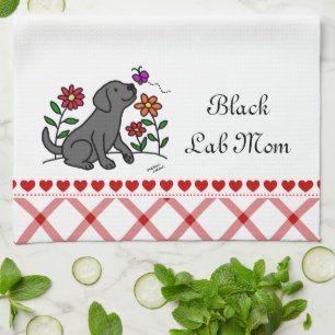 Kawaii Black Labrador Cartoon Tea Towel