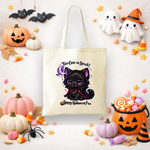 Kawaii Black Vampire Cat Trick or Treat Tote Bag