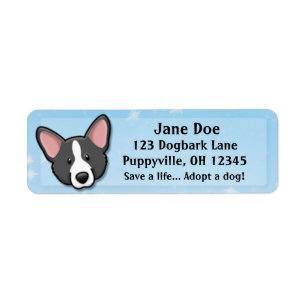 Kawaii Black & White Cardigan Welsh Corgi Return Address Label
