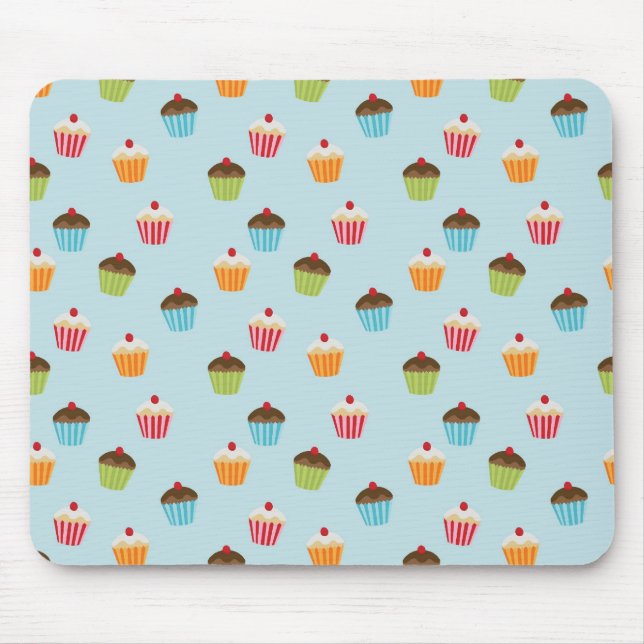 Kawaii blue cupcake pattern print. mouse pad (Front)