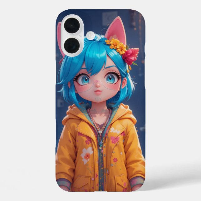 Kawaii Blue-Haired Cat Girl Case-Mate iPhone Case (Back)