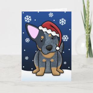 Kawaii Blue Heeler Christmas Card