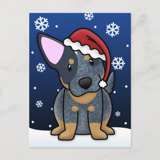 Kawaii Blue Heeler Christmas Postcard (Front)