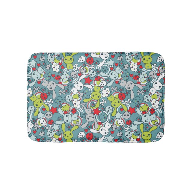 kawaii blue pattern bath mat (Front)