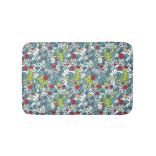 kawaii blue pattern bath mat