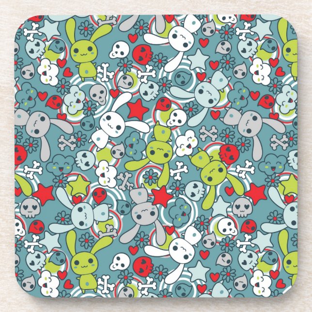 kawaii blue pattern coaster (Front)