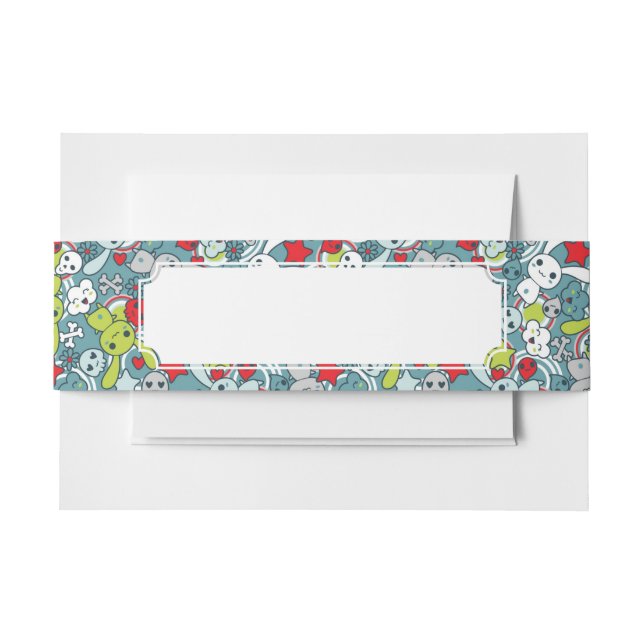 kawaii blue pattern invitation belly band (Front Example)