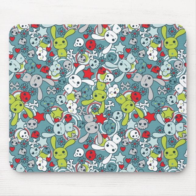 kawaii blue pattern mouse pad (Front)