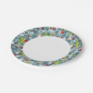 kawaii blue pattern paper plate